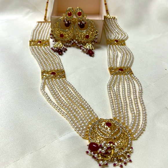 Indian Pakistani long necklace for wedding ceremony gold and red color #173 - Picture 5 of 15